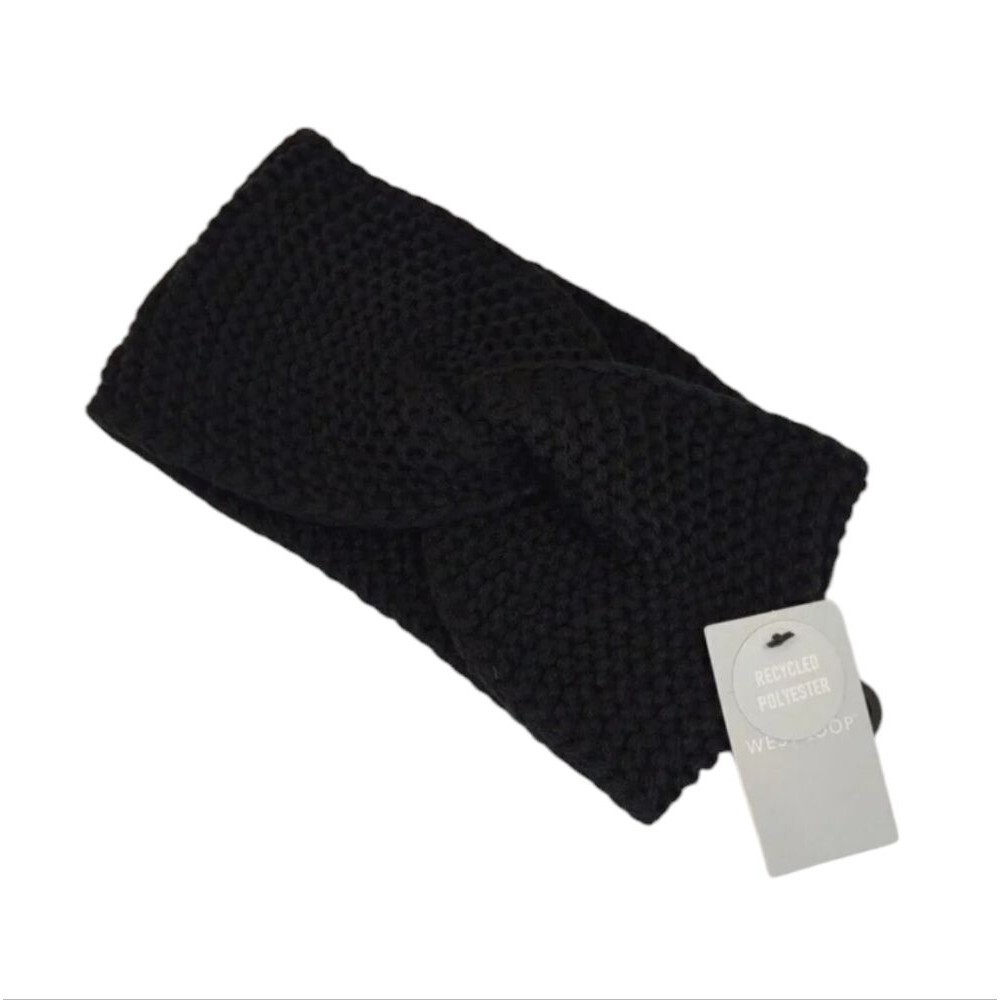 west loop Black Knit Headband Front Criss Cross Solid Acrylic One Size